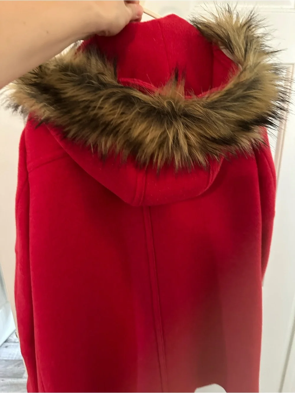 J. Crew Red Wool Peacoat with Faux-Fur Trimmed Hood Chateau Parka